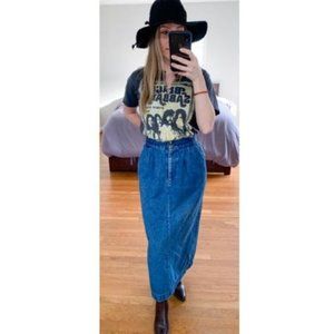Classic Blue Denim Maxi Skirt - Timeless High-Waist Style